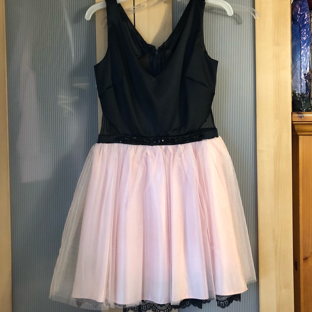 Pink tulle dress with mesh cutout